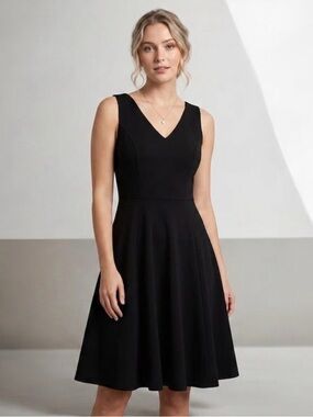 Lark & Ro Sleeveless V-Neck Black Midi Dress
